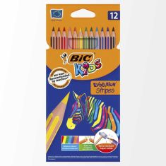 CRAYON DE COULEUR DE 12 GM BIC EVOLUTION STRIPES